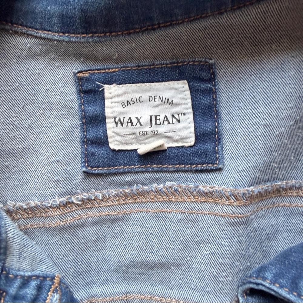 Wax Jean Denim Vest Size Large Medium Wash Sleeveless Trucker Jacket Snap Front - Picture 3 of 4